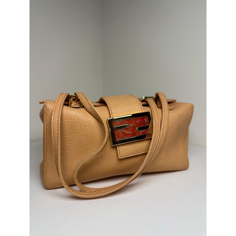 FENDI Vintage Y2K All-Leather Mamma Shoulder Bag Square Pink EUC Authentic - Picture 2 of 9